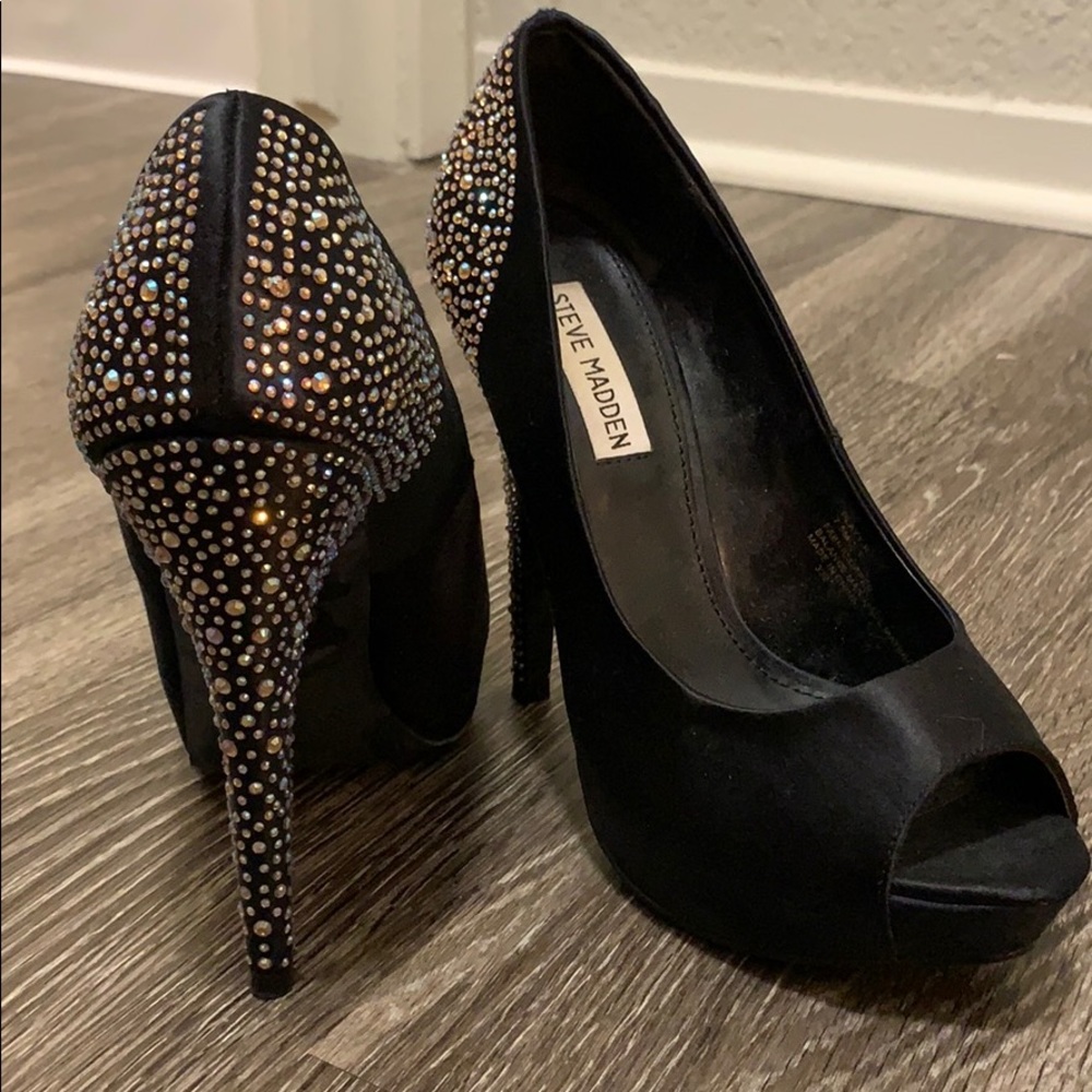 Black crystal heels